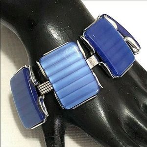 1960's Lucite Link Panel Silver Tone Bracelet